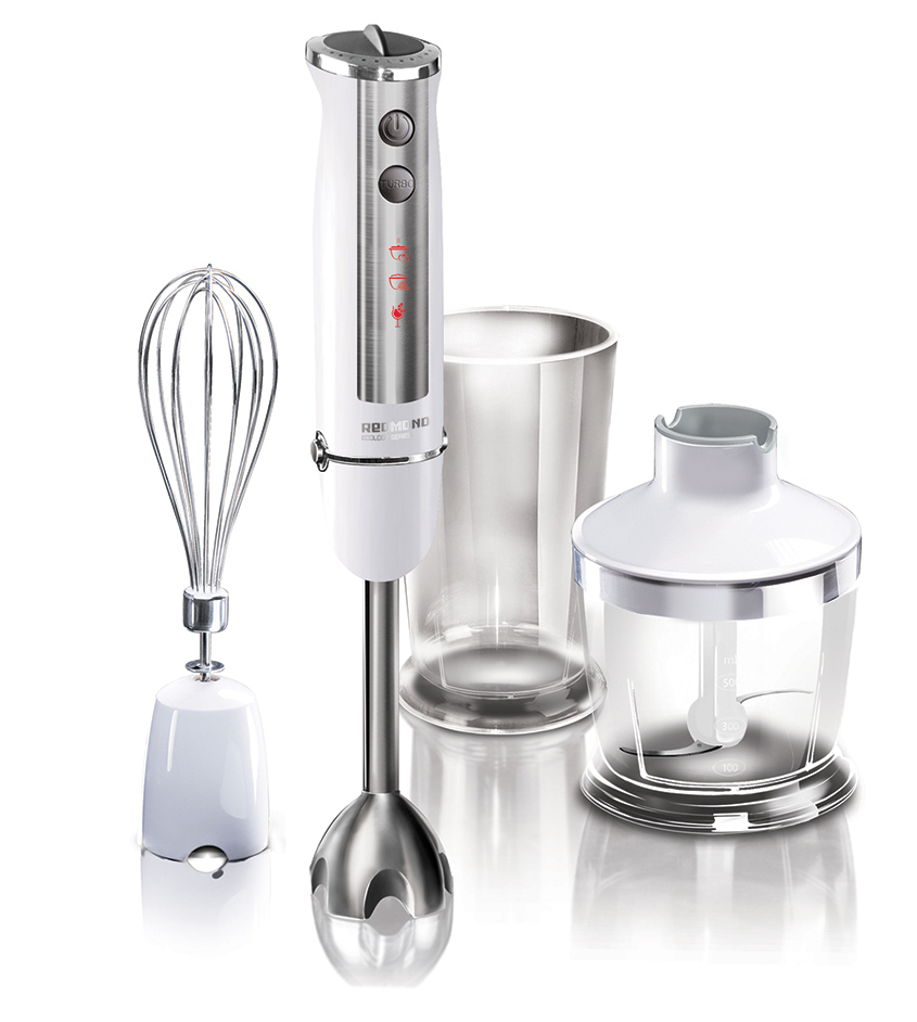 Mixer REDMOND RHB-2939-E Mixer REDMOND RHB-2939-E<p>Das stilvolle 3-in-1 Ger?t funtkioniert als Mixer, R?hrger?t und Hackmesser. Das Set beinhaltet: eine Einrichtung f?r den Schneebesen und den Stabmixer, ein S-f?rmiges Stahlmesser, einen grossen Beh?lter mit Deckel zum Hacken (500 ml) und ein praktisches Mischglass (600 ml). Ein gleichm?ssige Geschwindigkeitskontrolle und der Turbomodus erlauben es einfach p?rierte Gem?sesuppen zuzubereiten, hausgemachte Sossen, luftige Cremes und Mousse, Babynahrung, fl?ssigen Teig und erfrischende Getr?nke zuzubereiten. Mit dem Schneebesen k?nnen Sie Sahne und Eigelb schlagen. Das vierseitige Schneidemesser kann auch fest Lebensmittel schneiden und hackt perfekt N?sse, K?se und Wurzeln. Der praktische, ergonomische Form des Handst?cks erleichtert die Anwendung des Ger?ts bedeutend, so dass Sie sie geniessen k?nnen! Das kompakte, multifuntkionelle Handr?hrger?t gibt grossartige M?glichkeiten f?r grandiose kulinarische Erfolge!</p><br><br>type: Standmixer, P?rierger?te